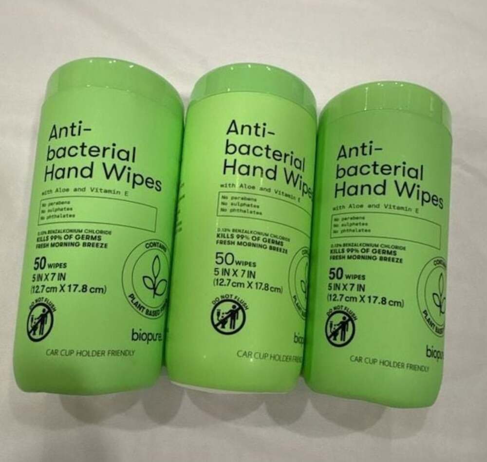 3 x Biopure Plant Based Antibacterial Wipes - Fresh Morning Breeze, 50 Count